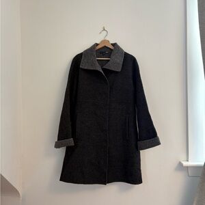 Eileen Fisher Double Face Alpaca Charcoal and Black Trench Coat - Size Small